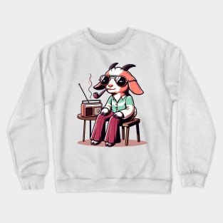 smoking 70s goat and vintage radio Crewneck Sweatshirt